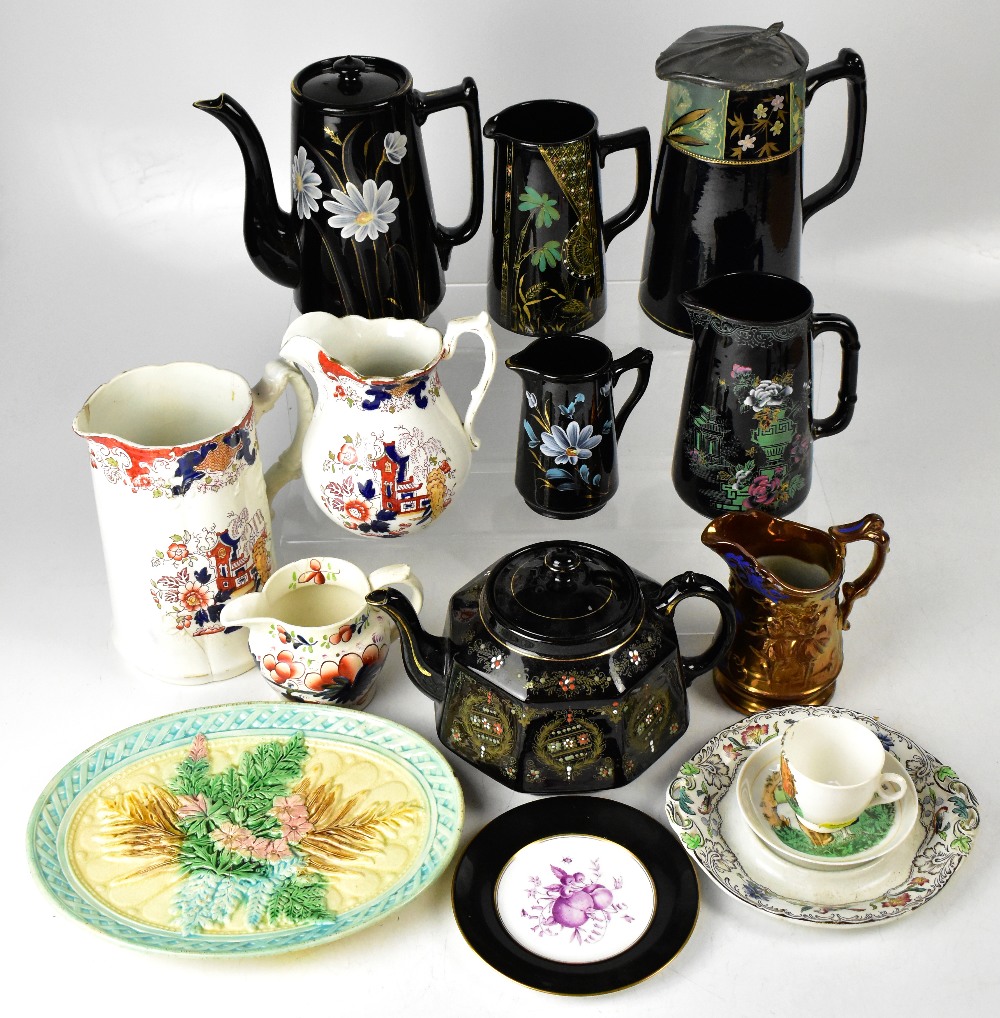 Various items of collectible 19th century pottery to include black glazed teaware to include