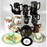 Various items of collectible 19th century pottery to include black glazed teaware to include