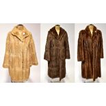 Three vintage fur coats comprising a G A Spenceley of Harrogate brown striped fur coat with lapel,