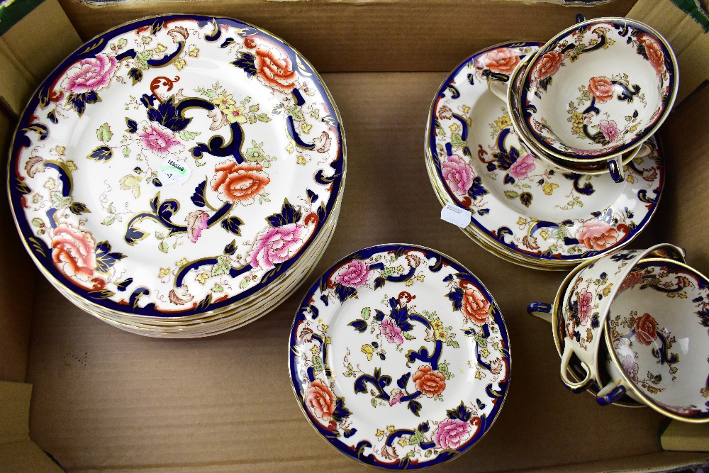 MASONS IRONSTONE; a 'Mandalay' part dinner service, comprising twin-handled soup bowls, saucers, - Image 3 of 3