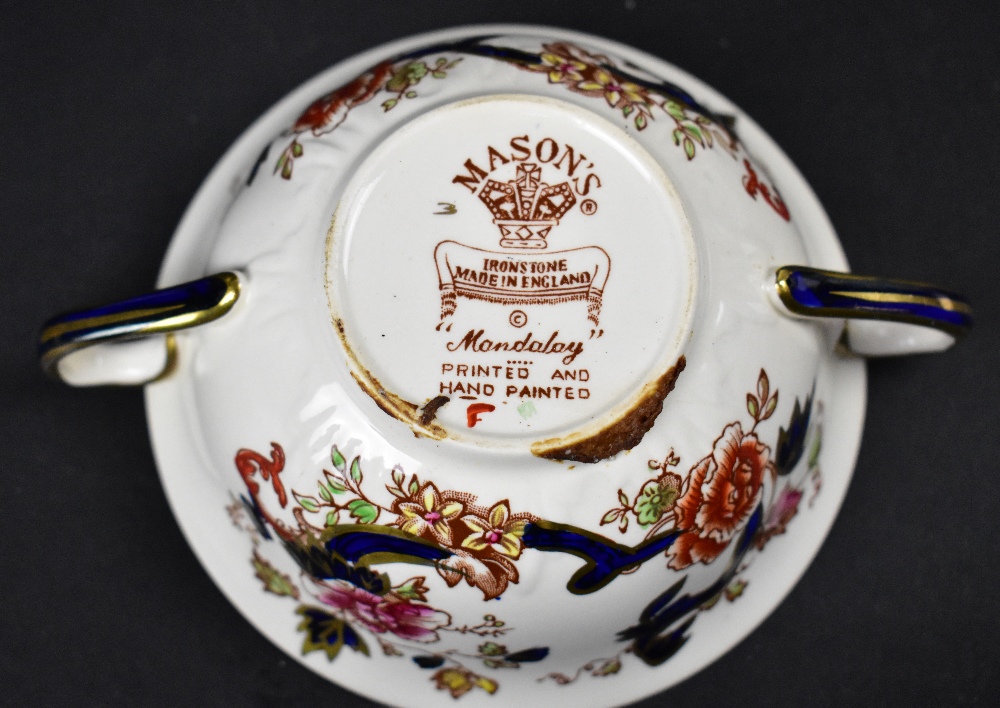 MASONS IRONSTONE; a 'Mandalay' part dinner service, comprising twin-handled soup bowls, saucers, - Image 2 of 3