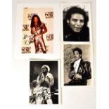 Four photographs bearing signatures, including Lenny Kravitz, Maxi Priest,