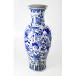 A large modern Chinese blue and white transfer decorated vase of baluster form,