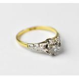 An 18ct yellow gold ring set with single central diamond, approx 1/3ct, size K, approx 1.7g.