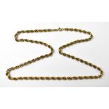 A 9ct gold rope twist necklace with hoop and ring clasp, length approx 55cm, approx 14g.