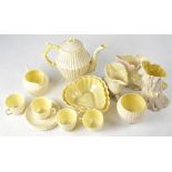 BELLEEK; various items comprising a part tea set, comprising a teapot, milk jug, sugar bowl,