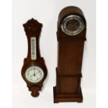 An oak cased granddaughter clock with key wind chiming movement,