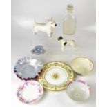 A mixed lot of ceramics and glass to include a 19th century wheel cut square form decanter
