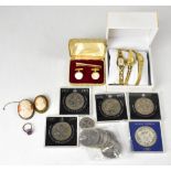 A mixed lot of costume jewellery to include three ladies' fashion watches, two cameo brooches,