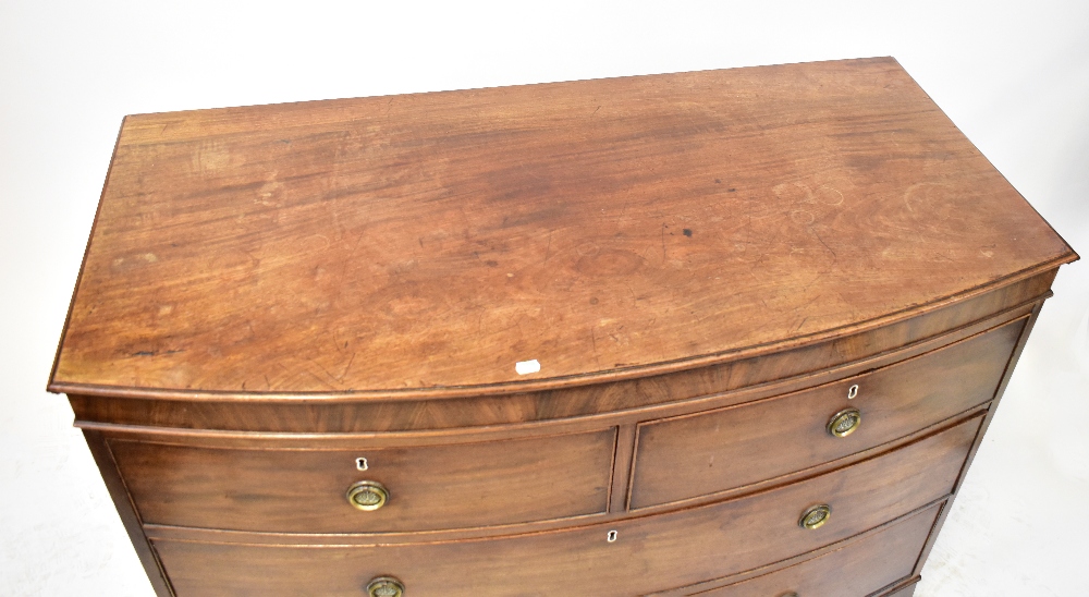 A 19th century mahogany bow-fronted chest of two short over two long drawers, - Bild 3 aus 3