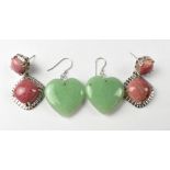 Two pairs of sterling silver earrings to include a jade pair (2).