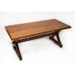 An early 20th century oak Refectory table with X-framed stretchered supports, 81 x 191 x 89cm.
