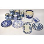 A large quantity of mainly blue and white ceramics to include early 20th century, Spode plates,