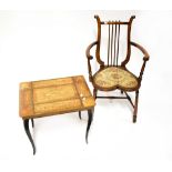 An Edwardian walnut open arm elbow side chair,