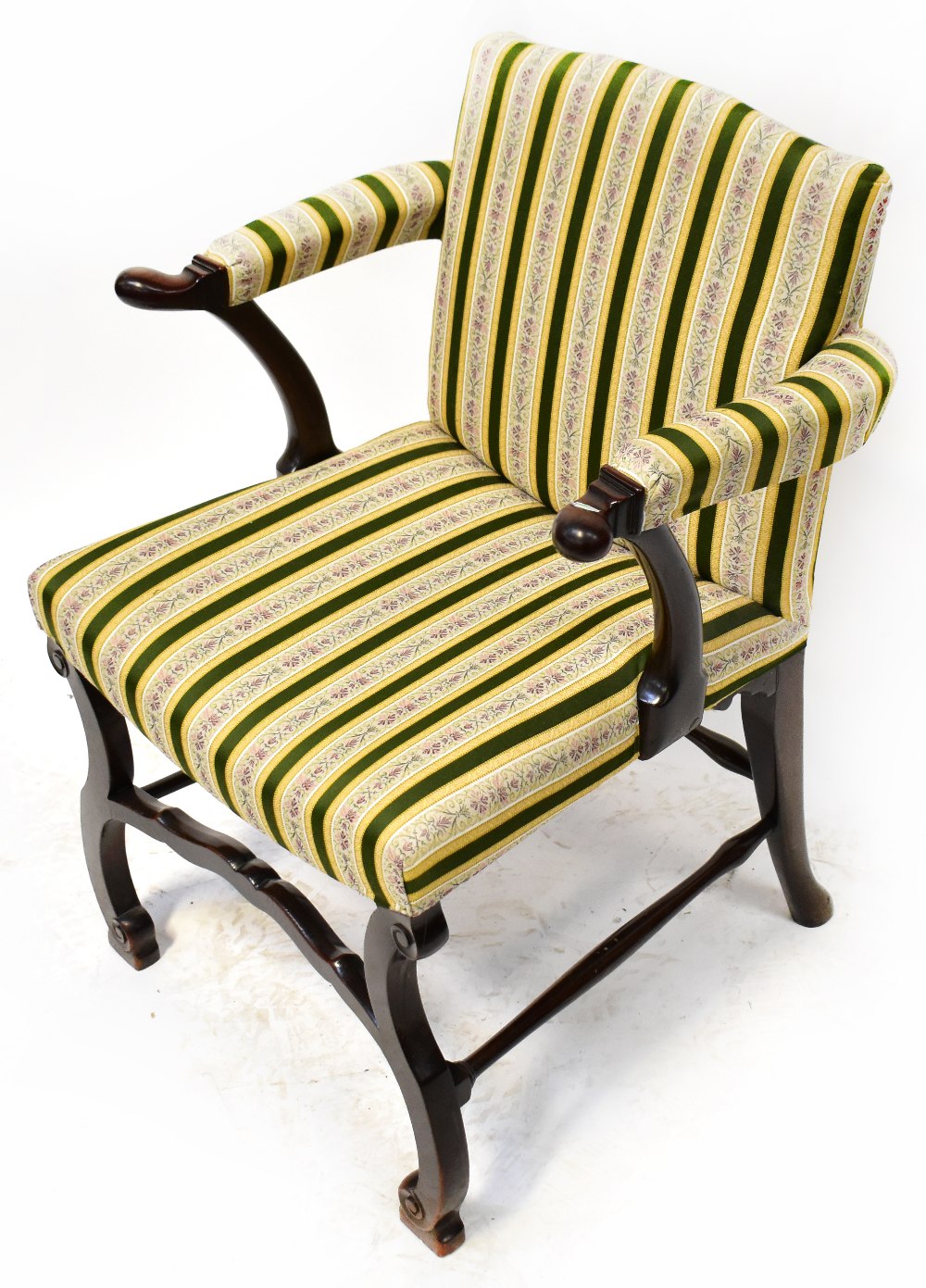 A 19th century mahogany parlour chair, upholstered in a green,