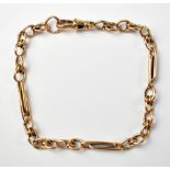 A 19th century 9ct rose gold figaro-style bracelet, with swivel clasp and hoop, length approx 19cm,