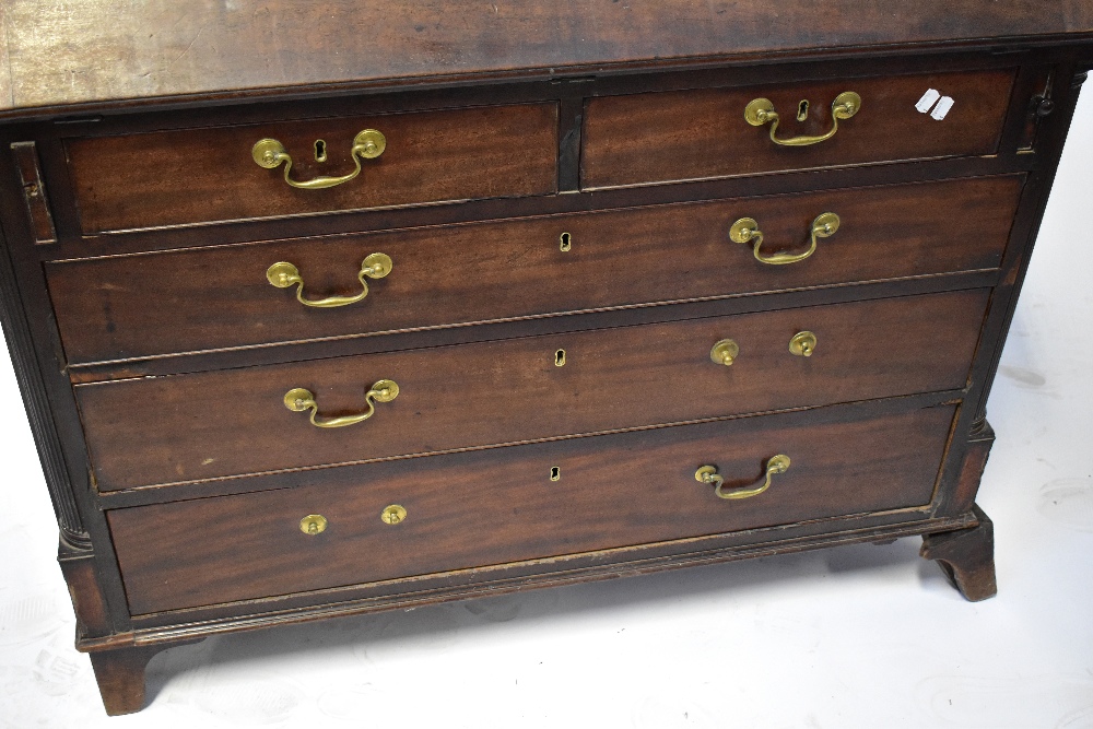 A George III mahogany bureau, the fall front enclosing a fitted interior, - Image 2 of 7