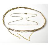 A 9ct gold three-colour flat strand necklace, with lobster claw clasp, length approx 40cm, approx 7.