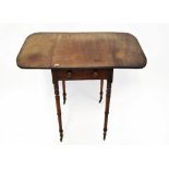 A 19th century mahogany Pembroke table with single frieze drawer, with turned wooden handles,