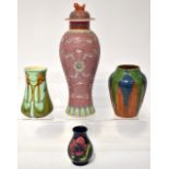 A Minton Art Nouveau Secessionist vase with tube lined decoration in greens and browns,