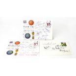 Two World Cup commemorative first day covers bearing numerous signatures of the England team and a