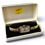 A ladies' vintage 9ct gold tank-style crown wind wristwatch,