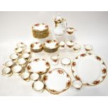 ROYAL ALBERT; an 'Old Country Roses' tea set to include teapot, sugar and milk jug,