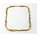 A modern hallmarked 9ct gold four-strand braided flat link necklace chain,