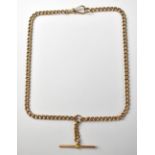 An antique 9ct rose gold Albert watch chain, with 9ct gold T-bar, swivel clasp and hoop,