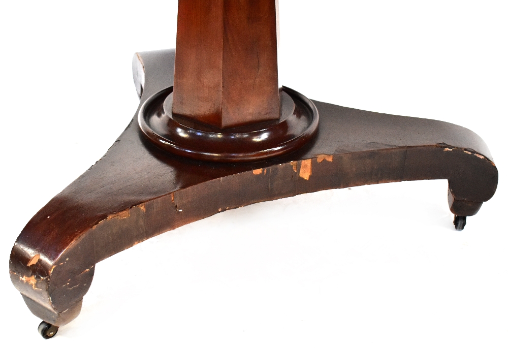 A 19th century mahogany circular tilt-top breakfast table with hexagonal column and raised on - Image 4 of 7
