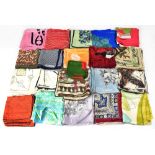 JACQMAR; twenty-one vintage silk scarves, varying colour palettes and patterns to include abstract,