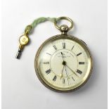 THOMAS RUSSELL & SON; a silver chronograph open face pocket watch,