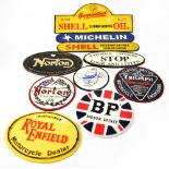 Ten cast iron replica motorbike, racing and travel advertising plaques, 'The Unapproachable Norton',