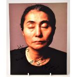 YOKO ONO; a photograph of the star bearing inscription, doodle and signature, 25 x 20cm.