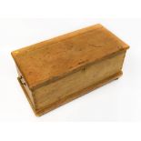 A late 19th/early 20th century pine bedding box, on later bun feet, 44 x 97 x 46cm.