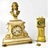 A French-style alabaster mantel clock with gilt bust of a Middle Eastern lady, gilt-heightened,