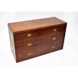 A 19th century mahogany campaign chest of two short over two long drawers with brass drop handles,