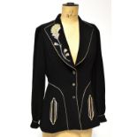 EMMA SOMERSET; a vintage Pure New Wool fitted black jacket with peplum in the 1940s style,
