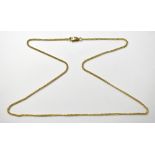 A 9ct gold dainty flat curb necklace, with lobster claw clasp and hoop, length approx 43cm,