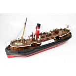 A scratch-built model of a tug 'Lilly', with captain waving from the wheelhouse, various figures,