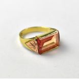 A gentlemen's 14ct gold signet ring, with square cut synthetic orange stone,