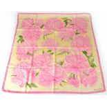 HERMÈS; a vintage silk scarf, 'Les Pivoines', by Christiane Vauzelles, in creams and powder pinks,