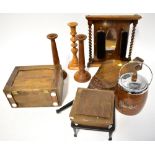 Various items of wooden ware, to include a chrome top oak bodied biscuit barrel,