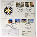 JOHN PERTWEE; two first day covers bearing the former Doctor Who star's signatures,