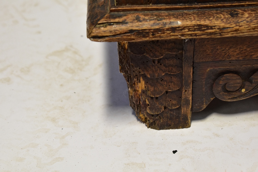 A Victorian carved oak mirror back sideboard, the carved shaped pediment with scrolls and feathers, - Image 4 of 5