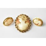 A 9ct gold hallmarked cameo brooch, the shell carved with the head and shoulders of a beauty,