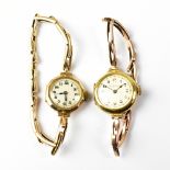 RUSSELS, LIVERPOOL; a 9ct gold ladies' wristwatch, and one other 9ct gold ladies' wristwatch,