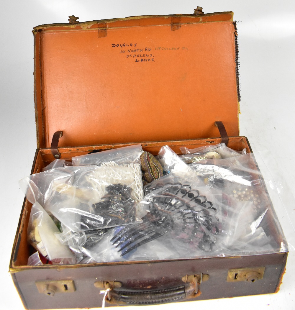 A small vintage brown suitcase containing a quantity of Victorian, - Image 2 of 2