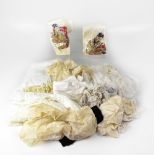 A quantity of Victorian and Edwardian textiles to include fine lace examples, netting,