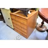 A retro fifteen-drawer index card cabinet, 63 x 52 x 50cm.